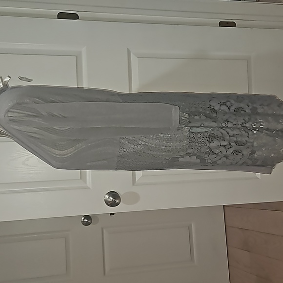 FORGOTTEN GRACE Women Silver color Tulle Mesh Lace Cardigan Size L - Picture 10 of 12